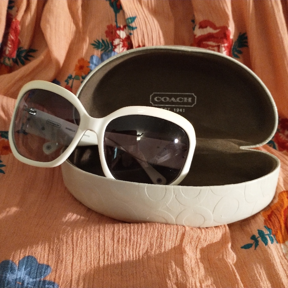 Coach arabella white sunglasses with clam shell